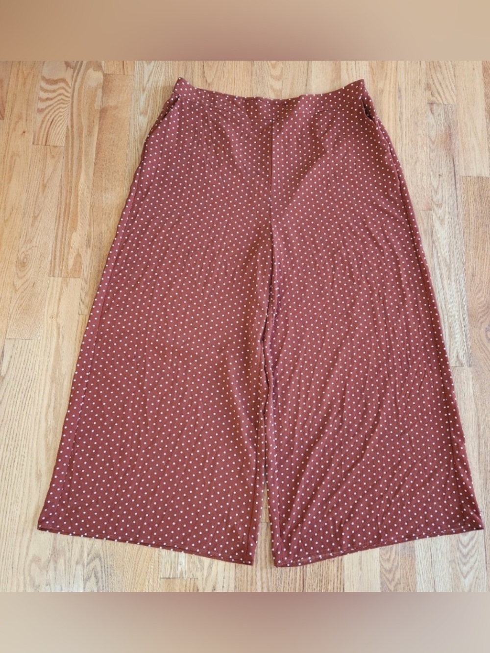 Forever 21+ Wide Leg Trouser Pant in Amber Brown and Ivory Polka Dot - worn once